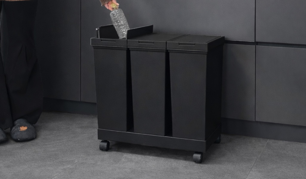 ASVEL 両開き3分別ダストワゴン キャスター付き