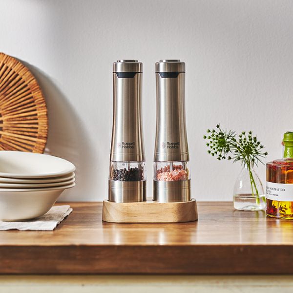 Russell Hobbs ラッセルホブス 電動ミル ソルト＆ペッパー ウッドスタンドセット | キッチン家電・電動ミル