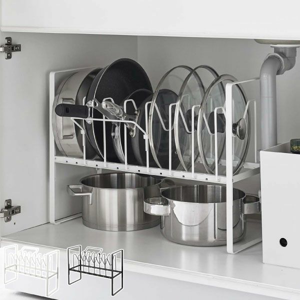 山崎実業 シンク下高さ調整鍋蓋＆フライパン収納ラック 2段 タワー tower | キッチン雑貨・タワーシリーズ