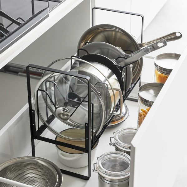 山崎実業 シンク下高さ調整鍋蓋＆フライパン収納ラック 2段 タワー tower | キッチン雑貨・タワーシリーズ