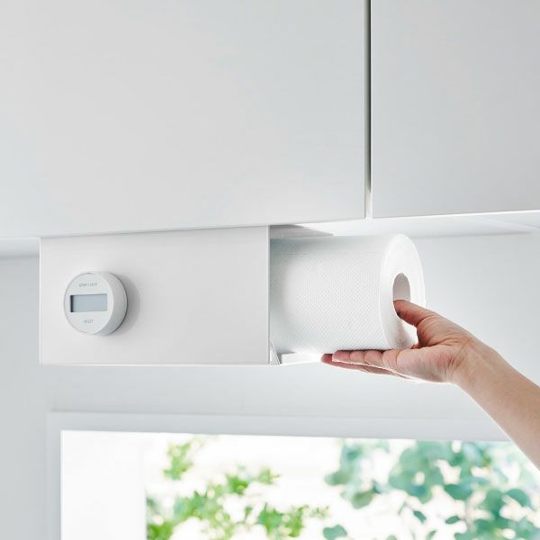 山崎実業 片手でカット戸棚下キッチンペーパーホルダー　タワー　カバー付き　S | キッチン雑貨・タワーシリーズ