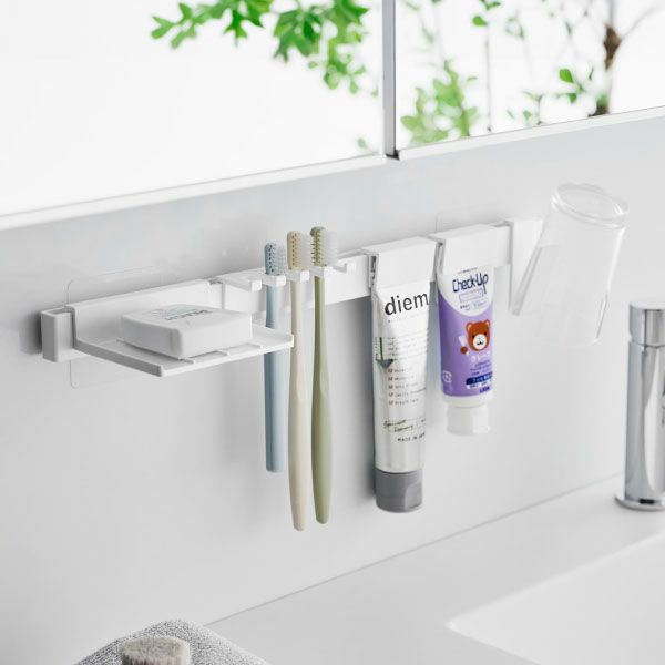 山崎実業 フィルムフック歯ブラシ＆歯磨き用品収納セット タワー tower