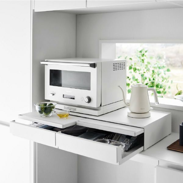 山崎実業 ツーウェイキッチン家電下引き出し＆スライドテーブル タワー W80 tower | キッチン雑貨・タワーシリーズ