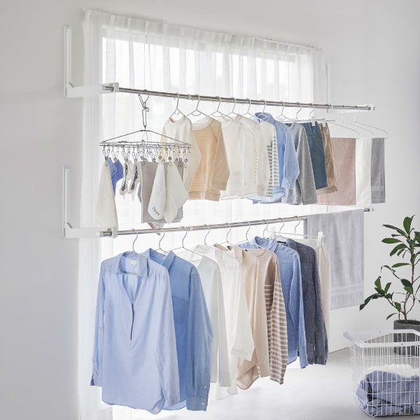 崎実業 ウォール折り畳み物干し竿ホルダー　タワー　2個組　石こうボード対応　ホワイト