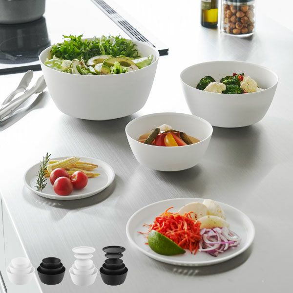 山崎実業 傾けて混ぜやすい調理ボウルセット タワー 電子レンジ対応 tower  | キッチン雑貨・タワーシリーズ