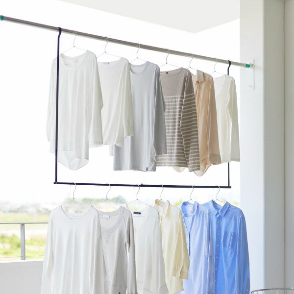 山崎実業 折り畳み伸縮物干し2段ハンガー タワー tower | バスグッズ・タワーシリーズ