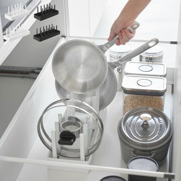 山崎実業 シンク下幅調節鍋蓋＆フライパン収納スタンド tower