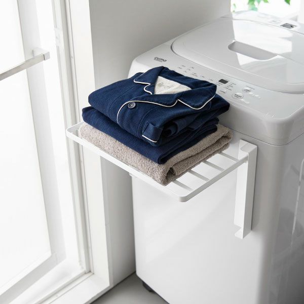山崎実業 使いやすい高さに開くマグネット洗濯機横折り畳み棚 タワー tower | バスグッズ・タワーシリーズ