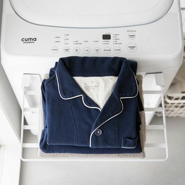 山崎実業 使いやすい高さに開くマグネット洗濯機横折り畳み棚 タワー tower | バスグッズ・タワーシリーズ