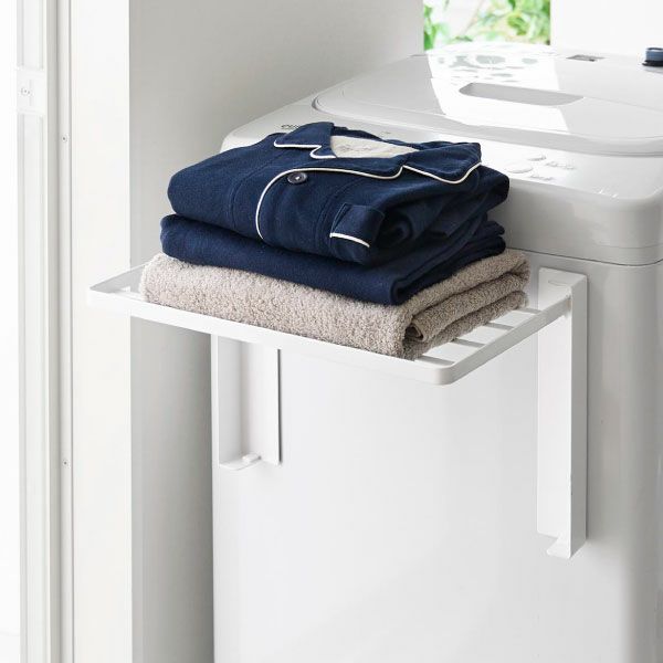 山崎実業 使いやすい高さに開くマグネット洗濯機横折り畳み棚 タワー tower | バスグッズ・タワーシリーズ